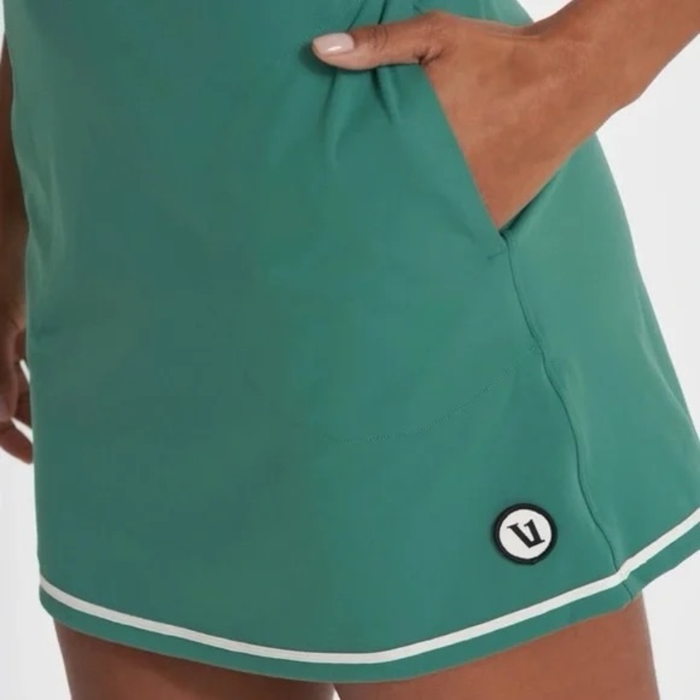 Vuori Teal Green Racerback Mini Dress with White Trim - Picture 10 of 12